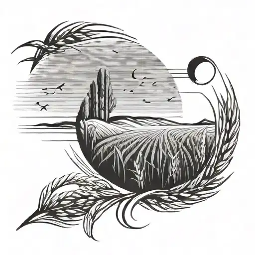 Black and white minimalist logo related to the moon and the wheat fields tattoo design idea