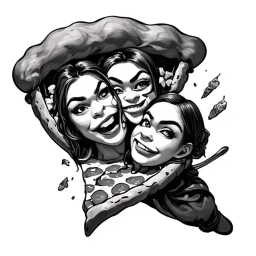 a tmnt tattoo wirh faces on a pizza's alice and sai tattoo design idea
