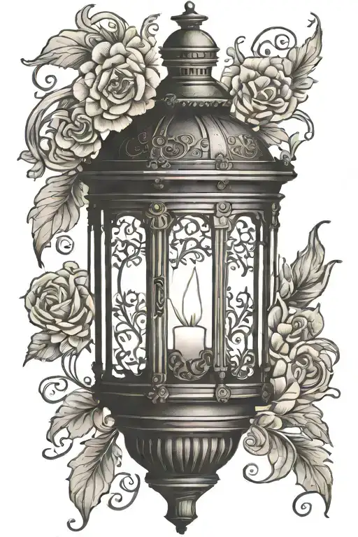 ornate vintage lantern with candle    tattoo design idea