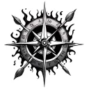 compass, darts, skull, flames shooting tattoo design idea