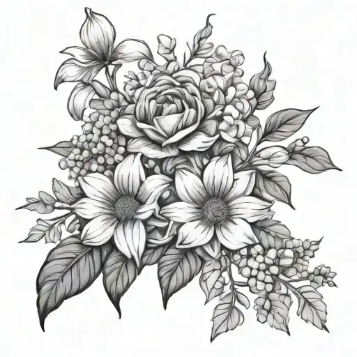 January October November birth flower bouquet tattoo design idea