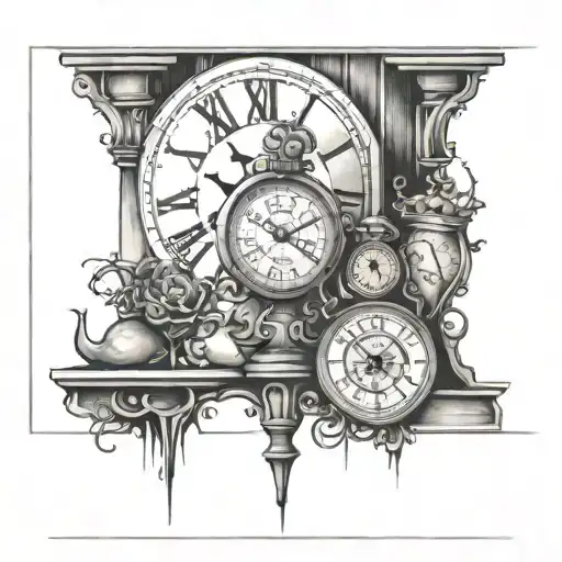 word "perspective" written vertically, Fine line tattoo, Cross, Clock, Hour glass, tattoo design idea