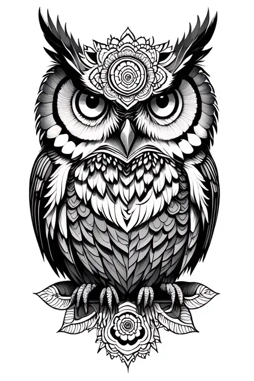 owl and mandala design incorporating elements tattoo design idea