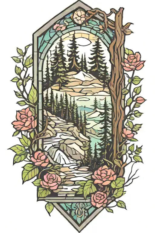 hiking forrest stained glass forearm tattoo tattoo design idea