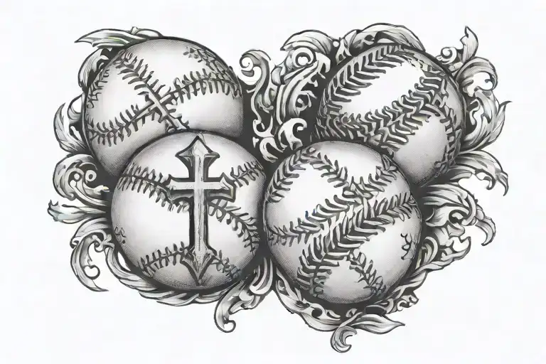 baseballs as hills with crosses on top tattoo design idea