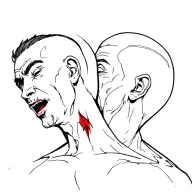 man portrait from behind with vampire who is about to bite his neck and winks tattoo design idea
