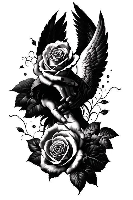 Full sleeve david de miguel ange,lhand to hand miguel angel, hand to hand miguel angel, Roses, clouds tattoo design idea