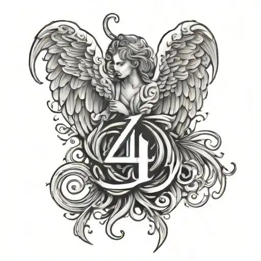 angel numbers 444 incorporated dark thick lines going down tattoo design idea