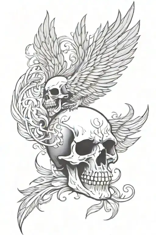 skull phoenix tattoo design idea