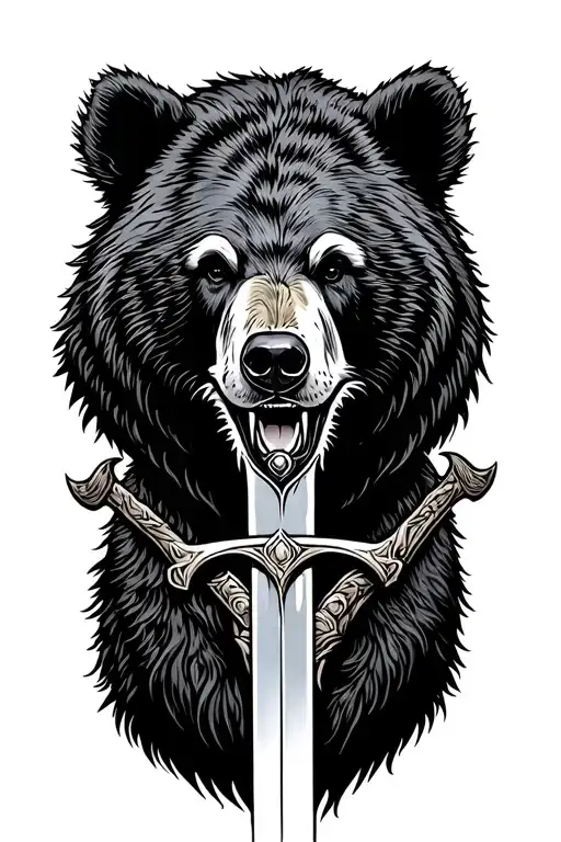 rage black bear with viking sword tattoo design idea