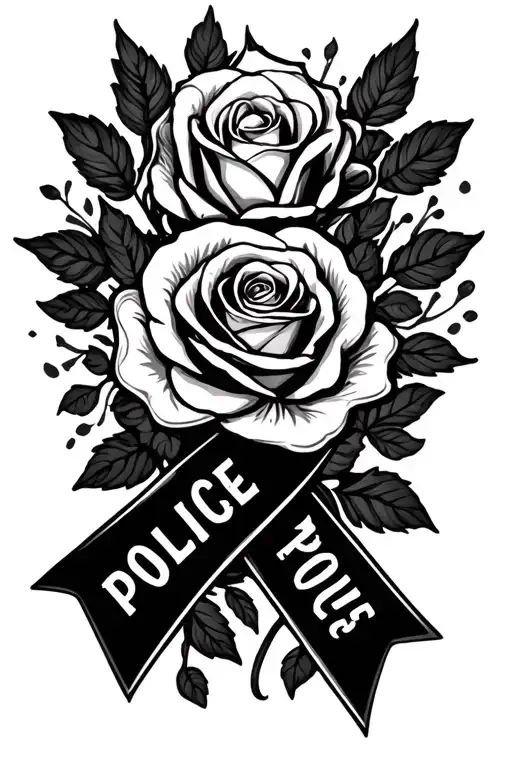 police support ribbon with rose and quote tattoo design idea