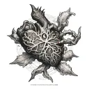 a realistic tattoo of shadowheart from Baulder's Gate playing rock paper scissors with Asatrion from Baulder's Gate tattoo design idea