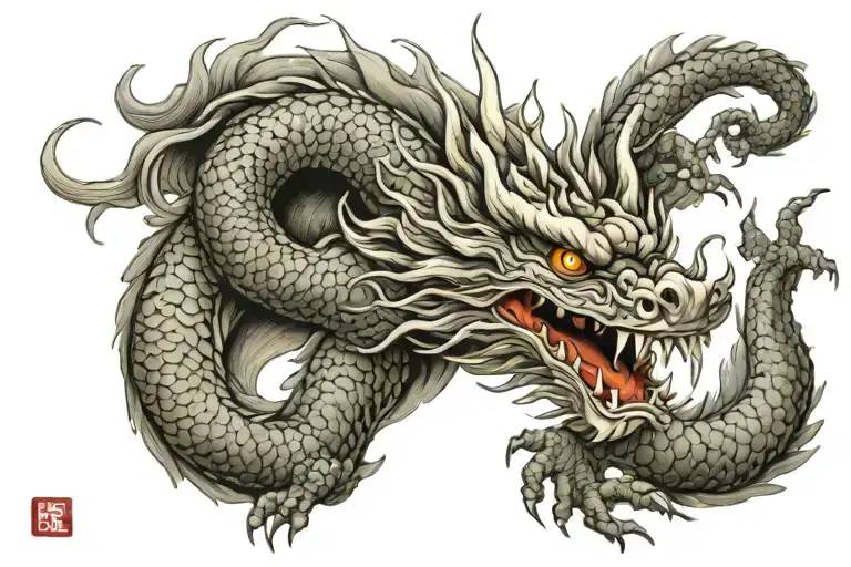 Japanese Dragon With Long realistic Body, normal eyes Black And Grey Tattoo hd quality tattoo design idea