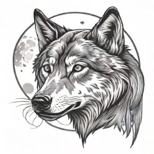 cosmos moon wolf tattoo design idea