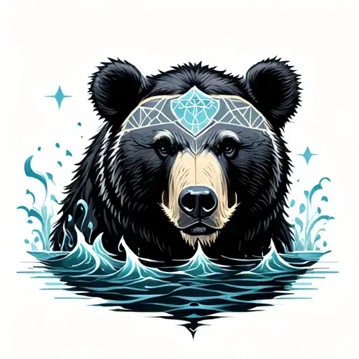 Viking, black bear, ouroboros, geometric patterns, water, half sleeve tattoo design idea
