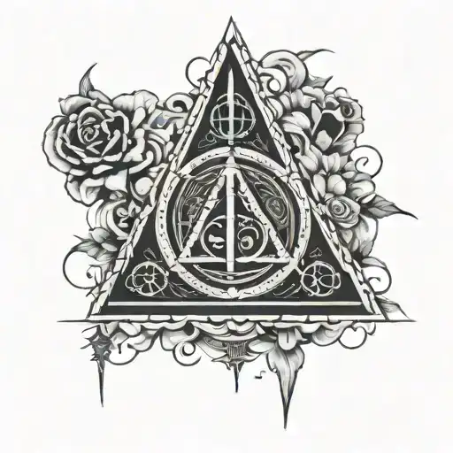 deathly hallows symbol with  highlighted symbol of immortality tattoo design idea