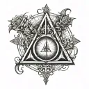 deathly hallows symbol with  highlighted symbol of immortality tattoo design idea