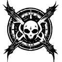 A cyberpunk-inspired tattoo design featuring a hacker symbol intertwined with elements of witchcraft and dark arts tattoo design idea