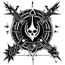 A cyberpunk-inspired tattoo design featuring a hacker symbol intertwined with elements of witchcraft and dark arts tattoo design idea