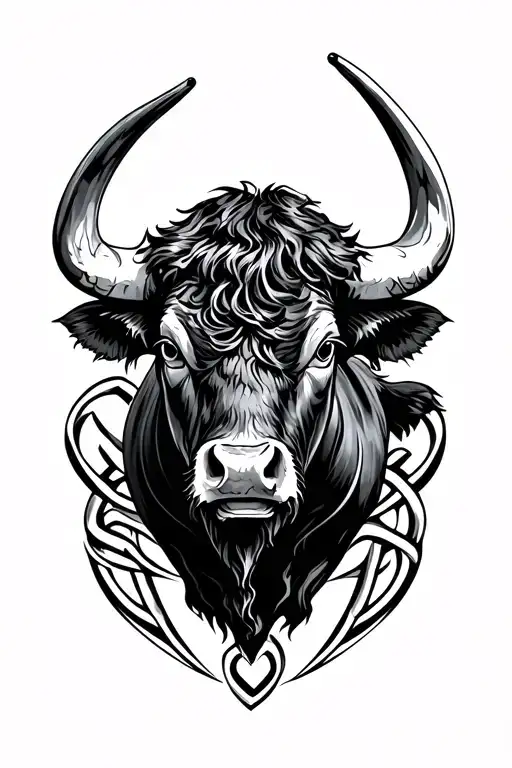 black fighting bull bust, sketch, with shadows, in a Celtic design tattoo design idea