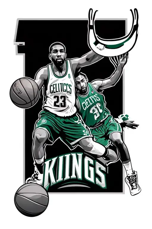 Full Leg tattoo design, basketball Theme with Hornets, bulls, Celtics and Kings NBA tattoo design idea