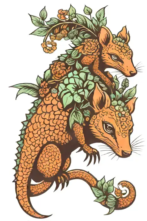 Fox armadillo chameleon garden tattoo design idea
