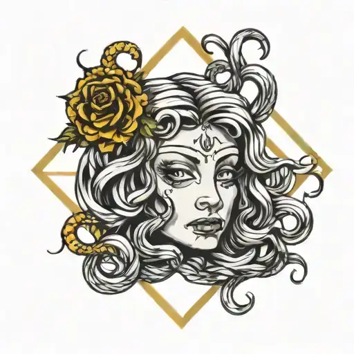 Medusa crying diamond shape outline tattoo design idea