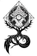 sacred geometry patterns incorporating symbols, incorporate tree of life, metatron cube and other geometrical figures tattoo design idea