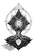 sacred geometry patterns incorporating symbols, incorporate tree of life, metatron cube and other geometrical figures tattoo design idea