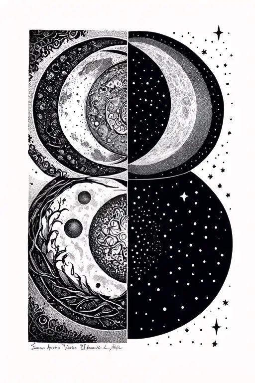 vine inspired moon phases and Velaris with stars tattoo design idea