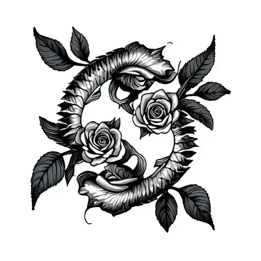 libra zodiac sign intertwined with pisces zodiac sign and roses tattoo design idea