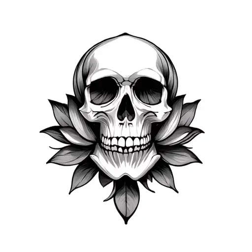 skull surrounded by lotus flowers mandala design incorporating tattoo design idea