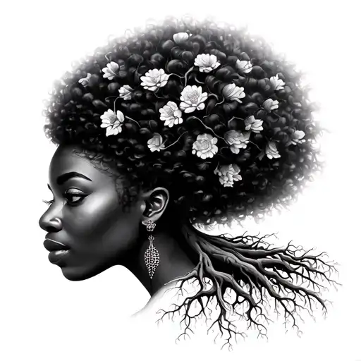 African queen hair is a tree growing roots reaching deep tattoo design idea