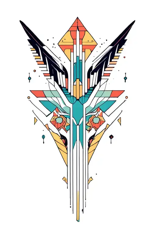 synthesizer cirquit geometric design under knee color tattoo design idea