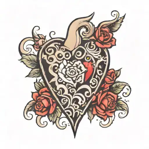 M with a heart and roses tattoo design idea