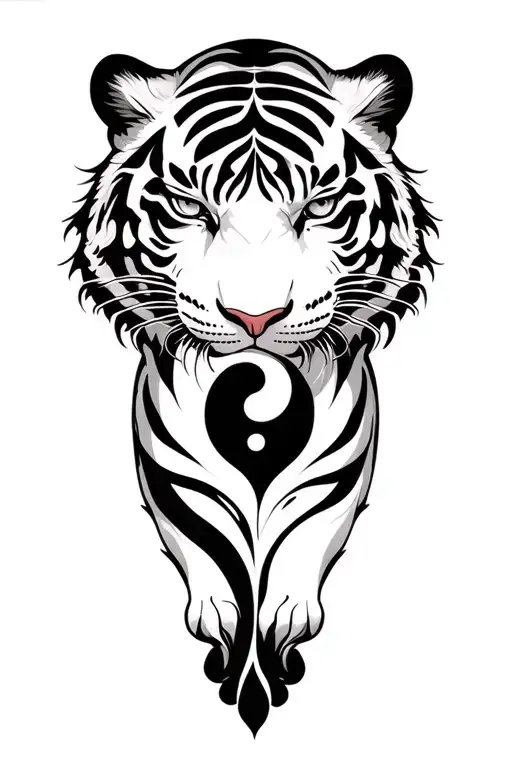 white tiger intertwined yin-yang tattoo design idea