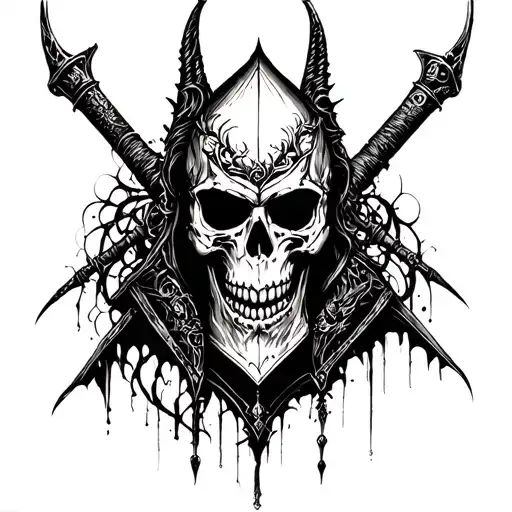 dark fantasy skull knight tattoo design idea