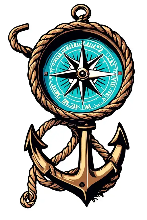 anchor rope boat compass shark tattoo design idea