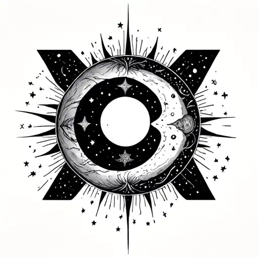 Tarot Sun and Moon map tattoo design idea