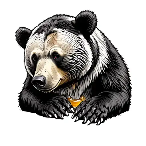 bear and honey comb tattoo design idea