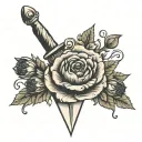 dagger with ranunculus flowers surrounding  tattoo design idea