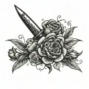 dagger with ranunculus flowers surrounding  tattoo design idea