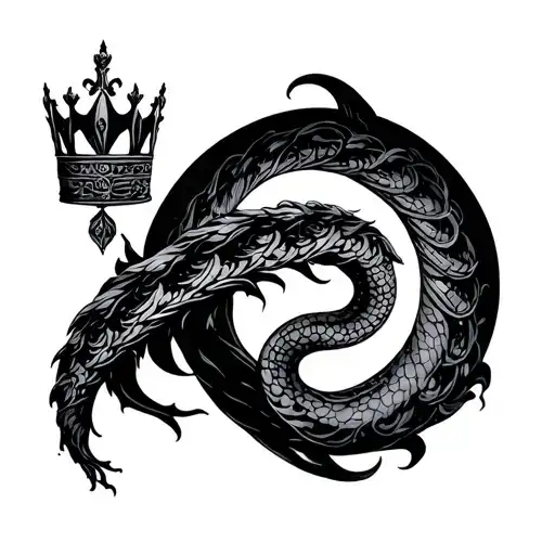 I’m generating the design now! The Ouroboros will have an ink-like, flowing form, a traditional regal crown with subtle  tattoo design idea