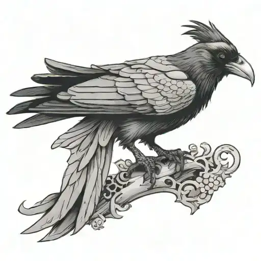 gothic raven sitting facing right side profile tattoo design idea