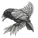 gothic raven sitting facing right side profile tattoo design idea