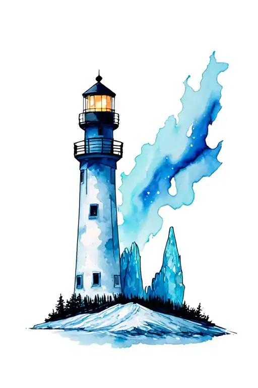 light house glacier northern lights tattoo design idea