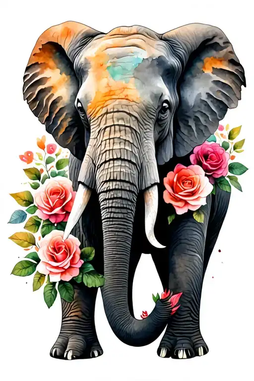 Elephant With Roses tattoo design idea