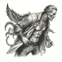 cardigan clad figure tattoo design idea