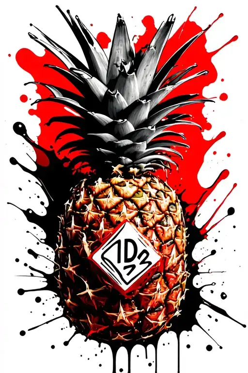 upside-down pineapple with a D20 in it tattoo design idea