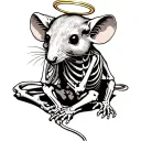 Praying rat skeleton with a halo sitting on top tattoo design idea